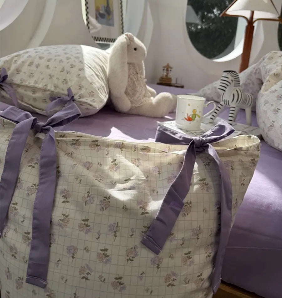 Cyflymder  Romantic sweet purple flower bedding set,twin full queen king violet floral cotton home textile sheet pillow case quilt cover
