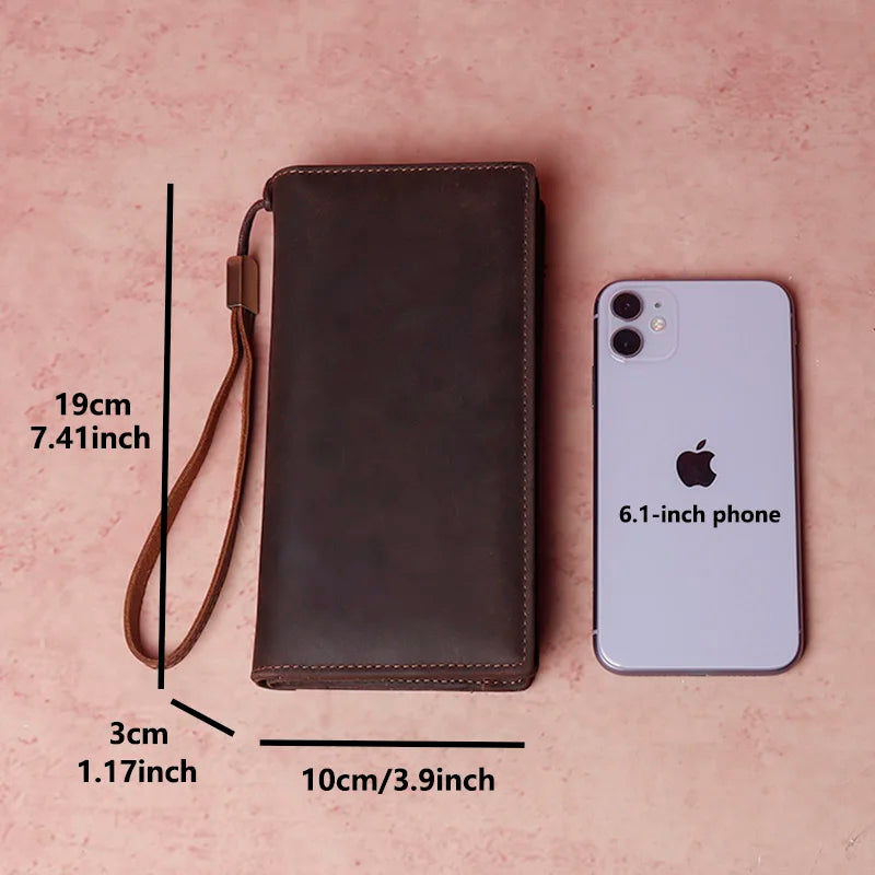 Cyflymder  New Men's Leather Wallet Clutch Bag Large-capacity Card Case Coin Purse First Layer Cowhide Long Wallet Dinner Party Phone Bag