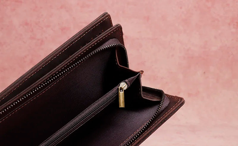 Cyflymder  New Men's Leather Wallet Clutch Bag Large-capacity Card Case Coin Purse First Layer Cowhide Long Wallet Dinner Party Phone Bag