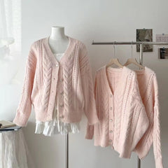 Cyflymder  American Retro Knitted Cardigan Tops Women Y2k Harajuku Solid Sweater Autumn Winter 2000s Vintage Loose Pullover Chic