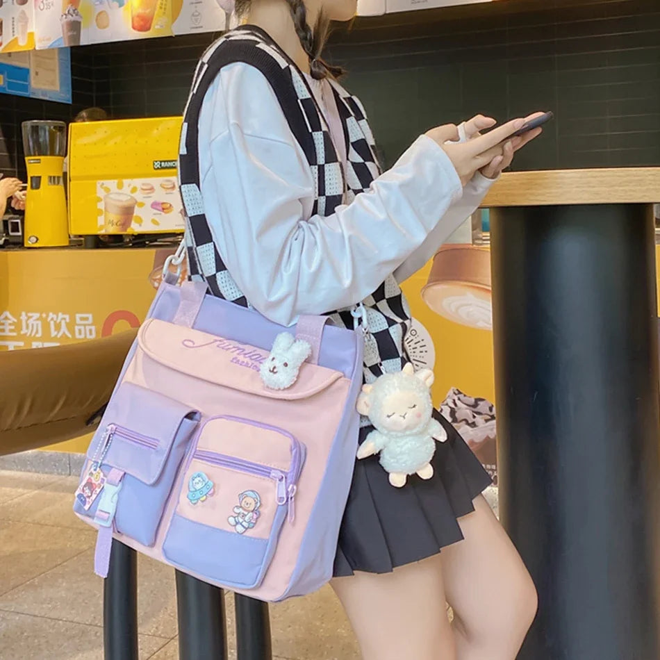 Cyflymder  Large Capacity Tote Bags Trendy Nylon Patchwork Shoulder School Book Bag for Teenage Girls Fashion Student Handbag Crossbody Sac