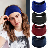 Cyflymder New Boho Solid Color Wide Headbands Vintage Knot Elastic Turban Headwrap for Women Girls Cotton Soft Bandana Hair Accessories
