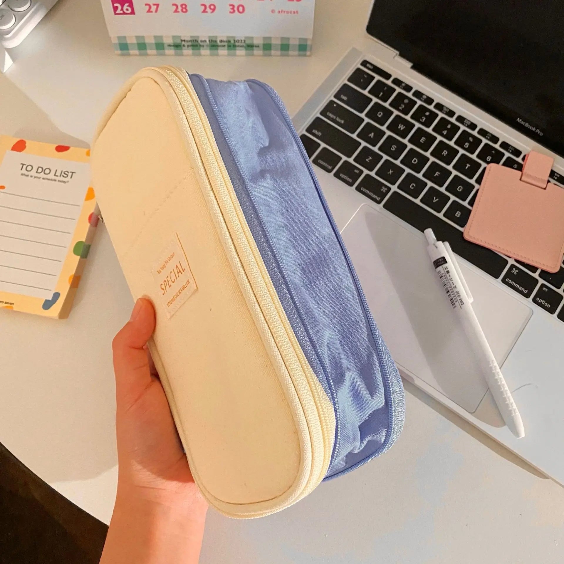 Cyflymder  1 Piece Chic Simplicity Pencil Case for Kids Minimalism Fashion Solid Color Pencil Pouch Large Capacity Stationery Storage Bag