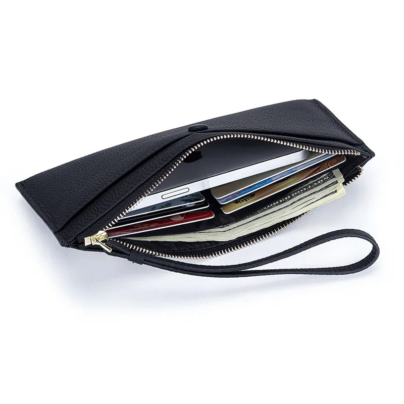Cyflymder  Genuine Leather Women Long Wallet Female Wallets Ladies Clutch Cow Leather Coin Purse Credit Card Holder Wrist phone purse