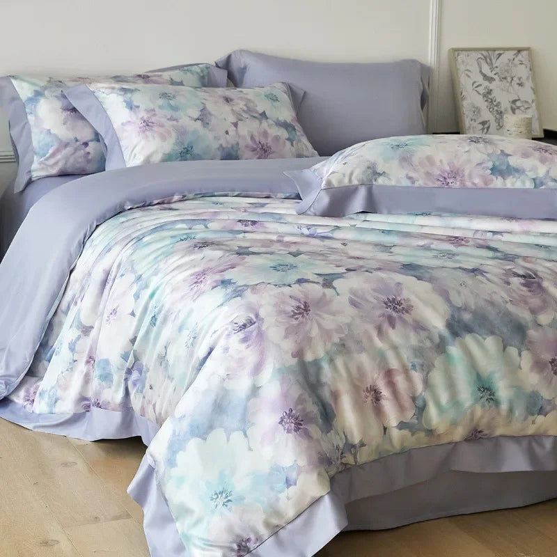 Cyflymder  New Flower Printed Cooling Quilt Set High Quality Ice Feeling Silky Comfort Set Skin Friendly Summer Bedding Set for Adults
