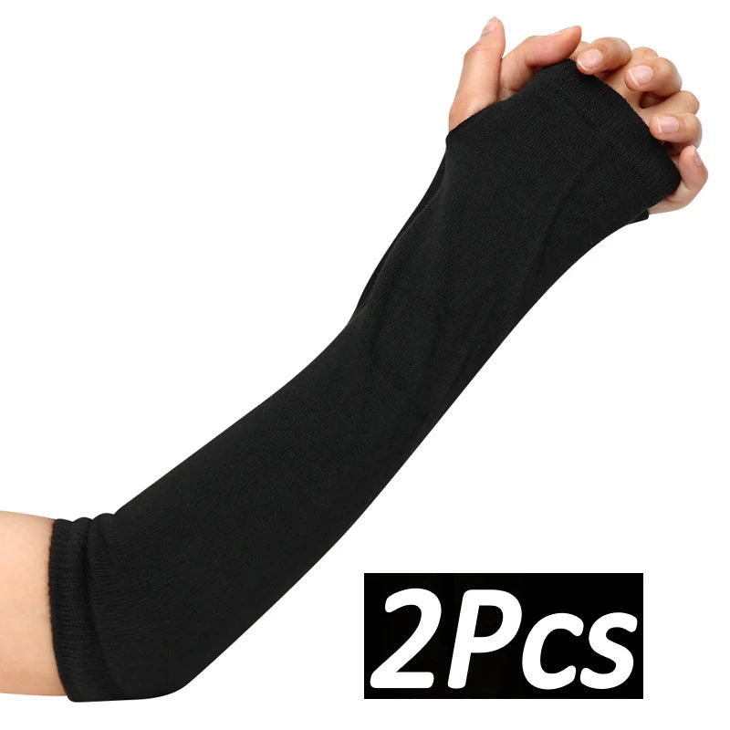 Cyflymder  Women y2k Winter Warm Long Sleeves Fingerless Gloves Stripe Hip-hop Knitted Elbow Mittens Elastic Outdoors Warmer Lolita Cosplay
