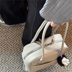 Cyflymder   Light Gray Minimalist Handbag Women Pebbled Texture Leather Square Shoulder Bags Ladies Casual Niche Premium Boston Bag