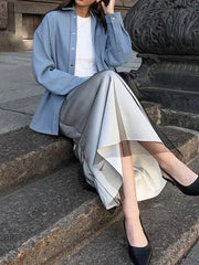 Cyflymder  Blue Single Breasted Jackets Women Long Sleeve Pockets Fashion Coat Tops 2025 Autumn Clothing Outerwears Streetwear Female