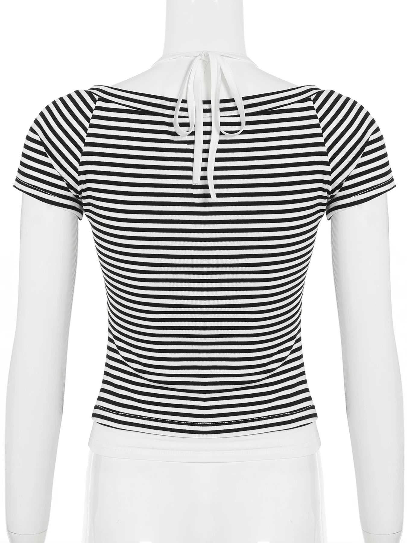 Cyflymder  Casual Patchwork Striped T Shirt Fake 2 Piece Basic Halter O-Neck Short Sleeve Tees Women 2025 Summer Fashion Streetwear