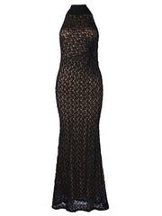 Cyflymder  Two-Layered Floral Lace Halter Bodycon Dress Women Elegant Black Tie-up Sleeveless Backless Slim Evening Party Club Dress