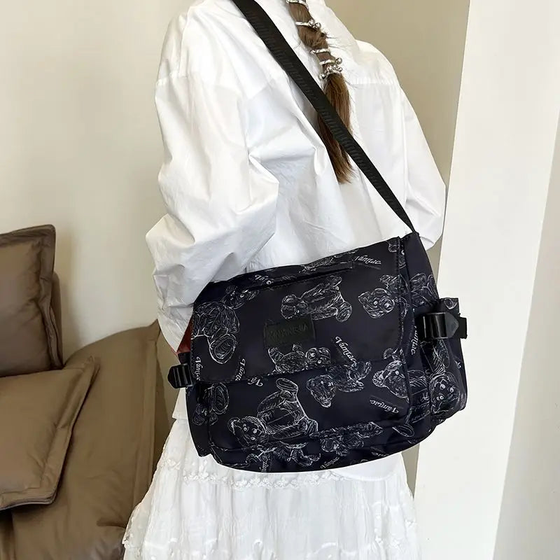 Cyflymder  Retro teddy bear cute college style girl crossbody bag Japanese Ins student large capacity versatile mailman bag