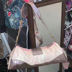 Cyflymder  Hot Girl Vintage Y2k Pink Underarm Bag Women Faux Crocodile Patchwork Large Capacity Handbag Ladies Fashion Casual Shoulder Bags