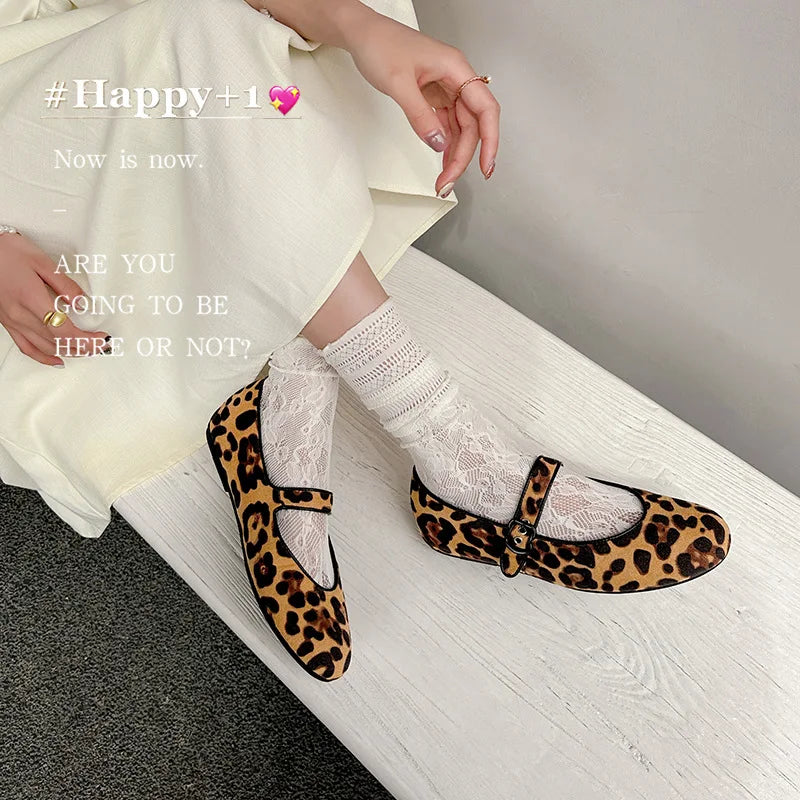 Cyflymder  Low Heels Leopard Shoes Ballerinas Woman 2025 Modis Round Toe Casual Female Sneakers Flats All-Match Ballet Cute Dress leopard M