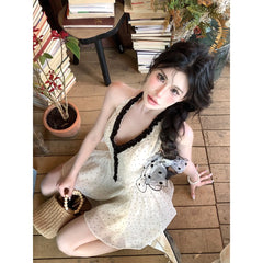 Cyflymder  2025 New High Niche Sexy Polka Dot Neck Dress Women Summer New Design Sense Covering Flesh Slimming, A-line Dresses