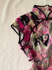 Cyflymder   Chinese Style Vintage Printing Dresses Stand Neck Harajuku Woman Bodycon Dress Y2k Aesthetic Sexy Grunge Button Vestidos