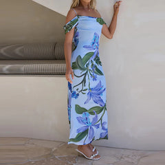 Cyflymder  Summer Sleeveless Slim Wrap Hip Party Dress Elegant High Waist Tie-up Dress Sexy One-shoulder Printed Backless Halter Maxi Dress