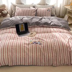 Cyflymder  Cartoon Cotton-Linen Embroidery Bedding Sets High Quality Naked Sleeping Super Soft Bedsheet Set Queen King Quilt Kit for Adults