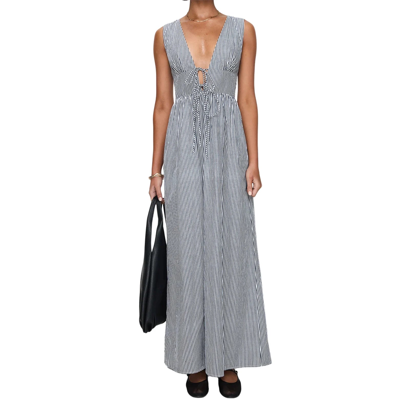 Cyflymder  Elegant Floral Print Sleeveless Maxi Dress with V-Neckline and Tie Waist Detail for Summer Wedding Party or Vacation Beachwear
