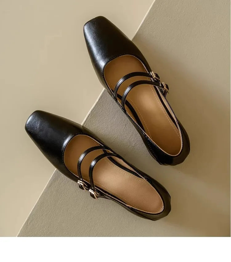 Cyflymder  Women's Mary Jane Shoes 2025 Spring Autumn New Fashion Buckle Strap Luxury Leather Shoes Comfortable Square Toe Party Sexy Pumps