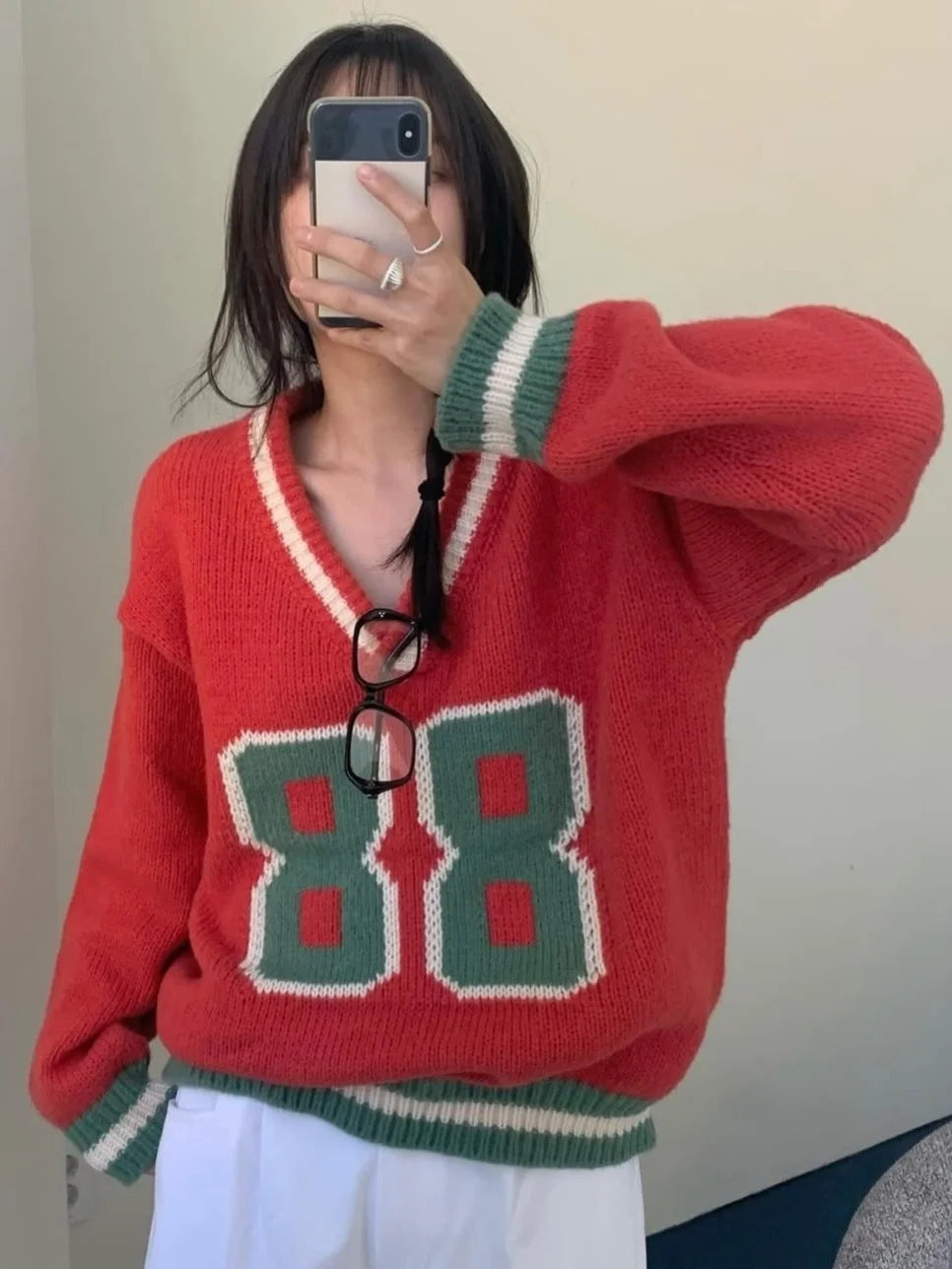 Cyflymder  Thiened Long Sve Knitted Sweater Women's Chic Autumn Winter College Sle Color Blo Letter Design Versatile Knitwear