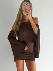 Cyflymder  Sexy Backless Lace-up Halter Bodycone Mini Dress Solid Flare Sleeve Slim Women Fashion Short Dress Clubwear Summer