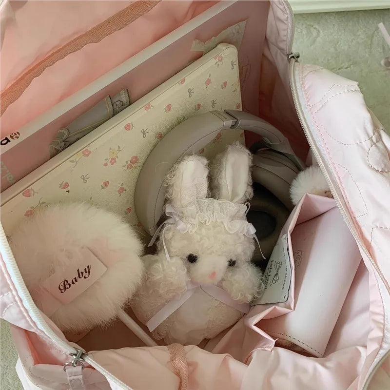 Cyflymder  Heart Print Large Capacity Tote Bag Women Sweet Cute Pink Shoulder Bag Ladies Commuter Travel Portable Handbag 2025 New﻿