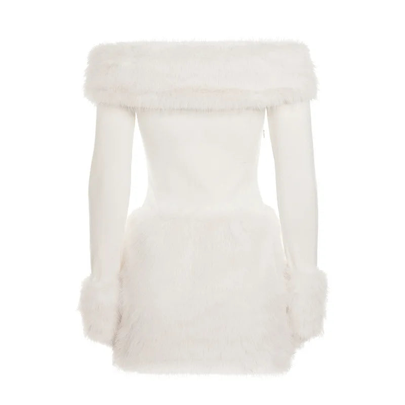 Cyflymder  Autumn and winter Christmas patchwork slash neck slim knit temperament dress