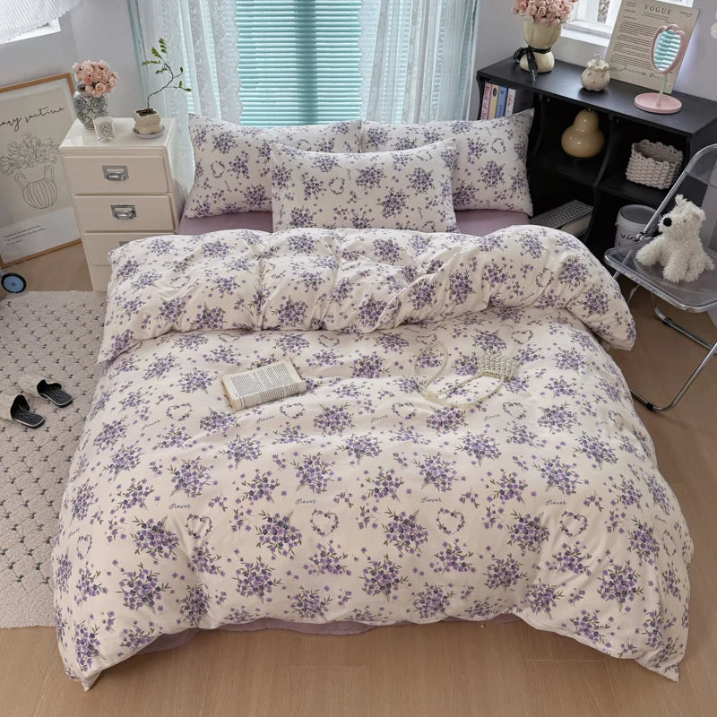 Cyflymder  INS Korean Style 2025 Floral Bedding Sets New Skin Friendly Soft Washed Cotton Printed Bed Sheet Sets