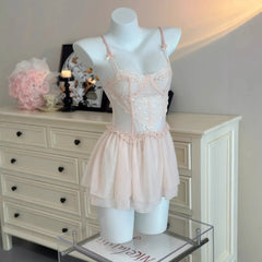Cyflymder   Pure Desire Lace Underwired Nightgown Small Breast Push Up Embroidered Mesh Date Pajamas