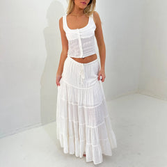 Cyflymder  Womens 2 Piece Maxi Skirt Set Lace Up Sleeveless Tank Top and Flowy Long Skirt VintageY2K Summer Party Beach Outfits