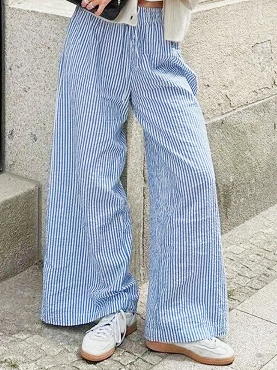 Cyflymder  Women's Spring Summer Baggy Pants Fashion Drawstring Waistband Loose Wide Leg Striped Pants Y2K Streetwear