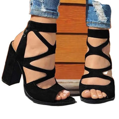 Cyflymder  Sandals Shoes Open Toe Block Heels Med Large Size Suit Female Beige New Peep Velvet Chunky Medium Rhinestone Big Comfort Se