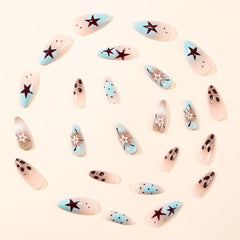 Cyflymder  24pcs Retro Leopard Print Fake Nail Tips y2k Blue French Almond Press on Nail Wearable Spicy Girl False Nails for Women Girls