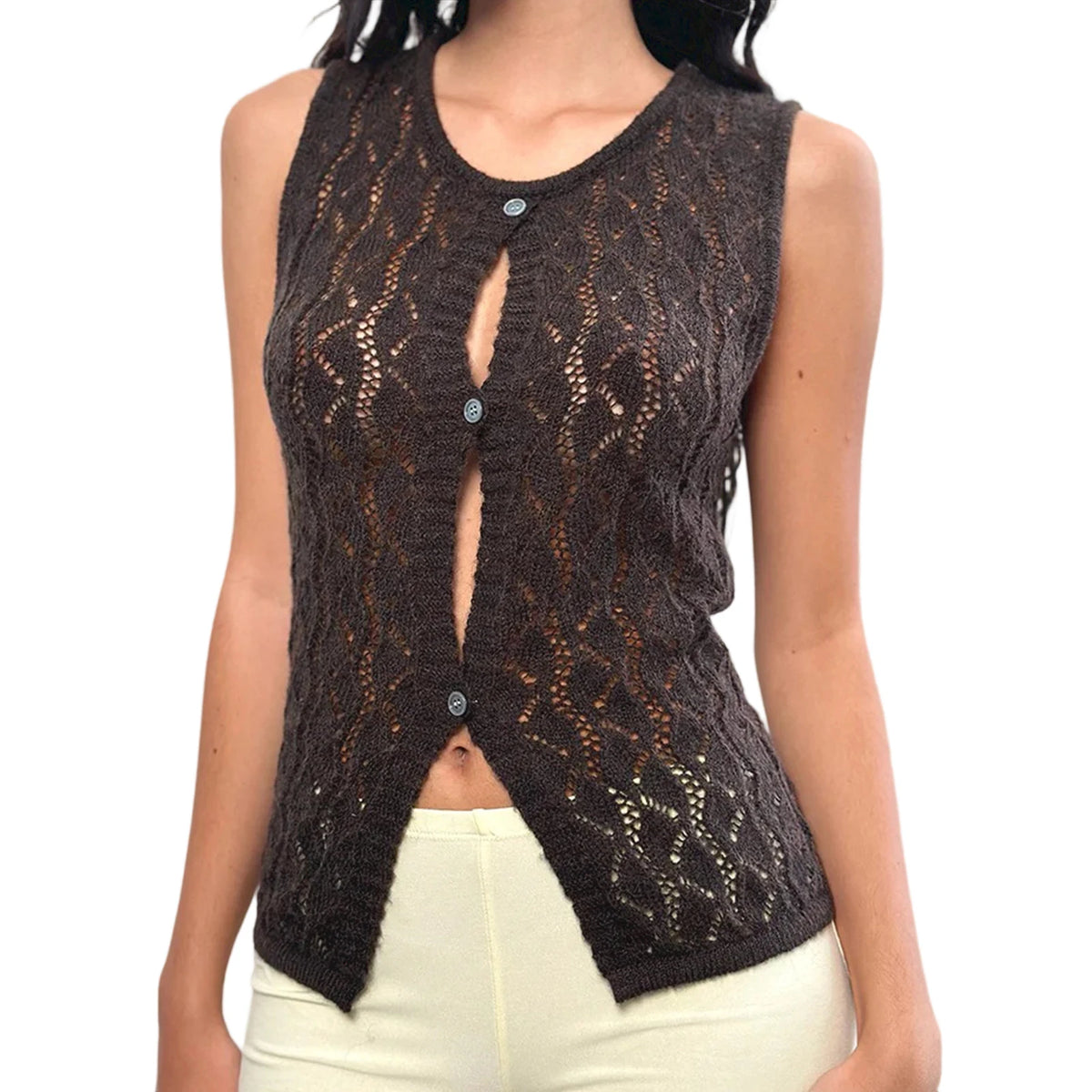 Cyflymder  Women s Sleeveless V-Neck Knit Top with Button Detail Solid Color  Fit Casual Tank Vest Summer Fashion Blouse