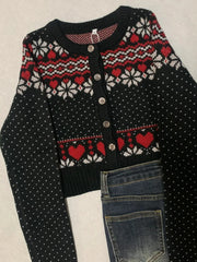 Cyflymder  Vintage Fair Isle Jacquard Knitted Cardigan Women Autumn Buttons Long Sleeve Cropped Jumper Coat Sweet Basic Slim Sweaters Tops