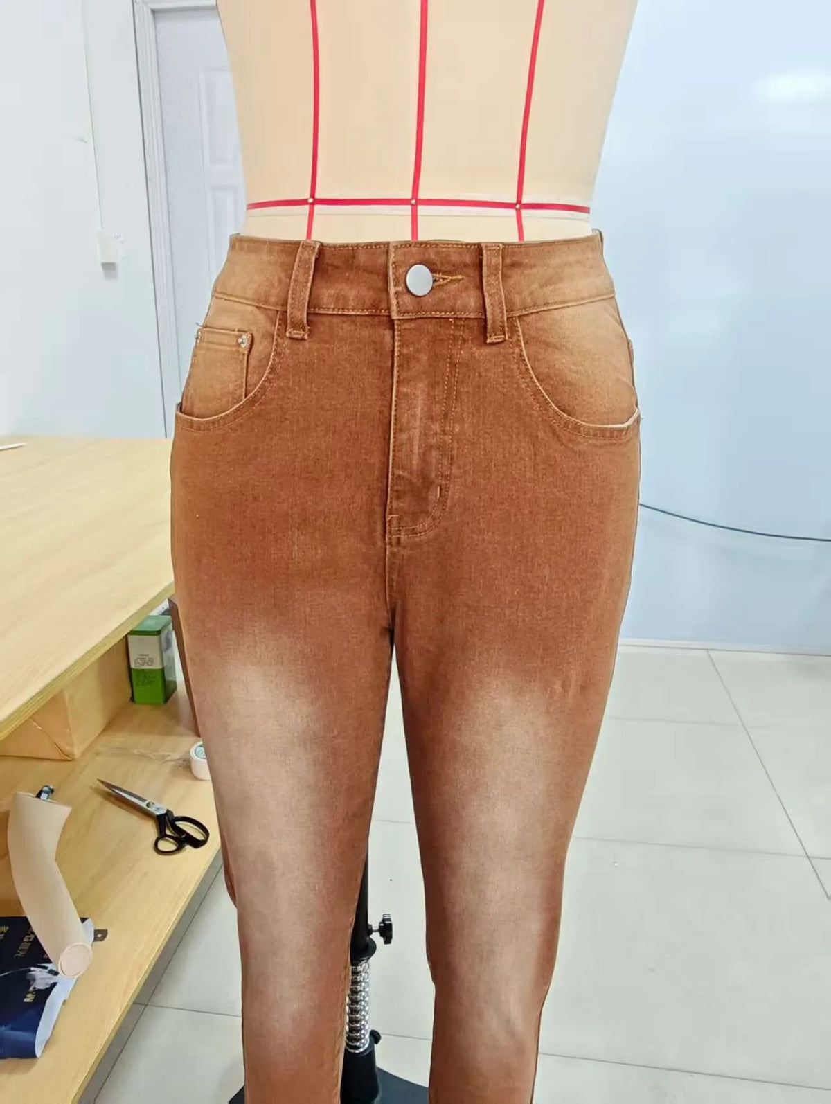 Cyflymder  Autumn Women's Clothing High Waist Straight Leg Brown Denim Jeans For Woman Cotton Casual Pants Medium Weight Zipper Closure