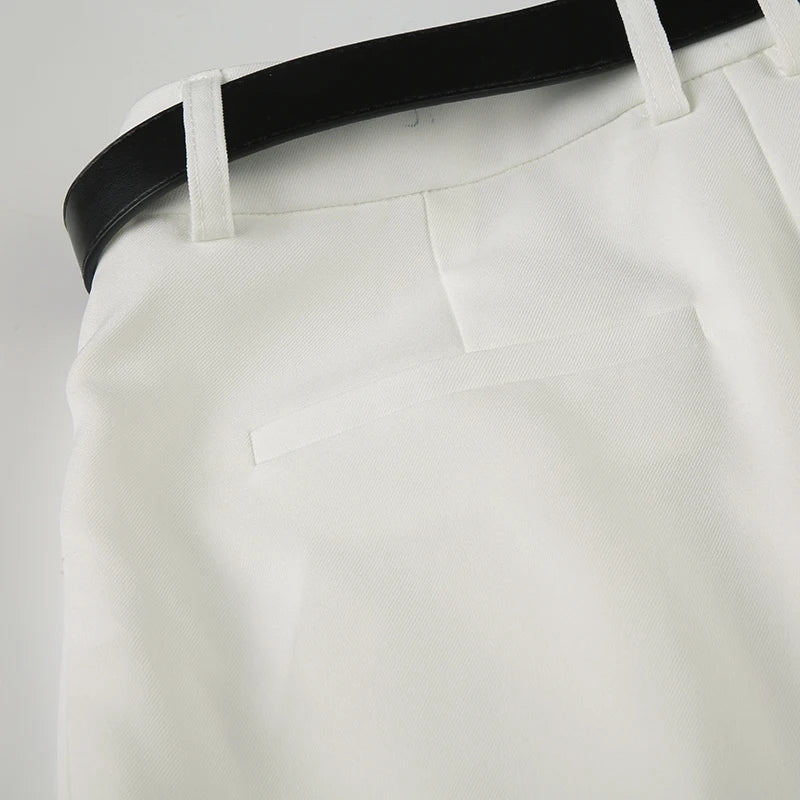 Cyflymder  Casual White Loose Suit Pants with Belt Women Summer Street Style Baggy Straight Trouser Korean Fashion All-match Capris