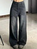 Cyflymder Vintage Black Jeans Women High Waist Grunge Y2k 90s Streetwear Baggy Casual Korean Fashion Straight Washed Denim Trouser