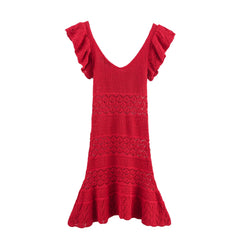 Cyflymder  Sexy Vacation Summer Sexy Knitted Women's Mini Dress Fashion Solid Color Sleeveless Hollow O-Neck Straight Ladies Dress