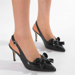 Cyflymder  Big Size 42 Summer Elegant Beige Slingback Pumps Sexy Pointy Toe Black Thin High Heels Shoes Women Bow Knot Office Lady Shoes