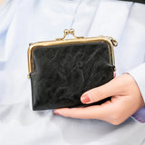Cyflymder Womens Wallet Small Rfid Ladies Compact Bifold Leather Vintage Coin Purse With Zipper and Kiss Lock