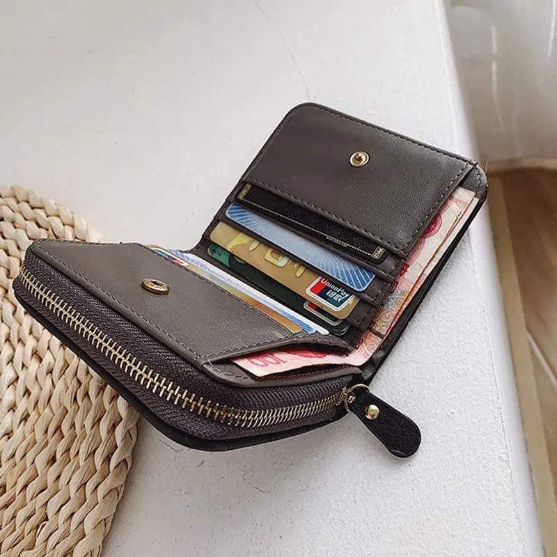 Cyflymder Women Fashion Small Zipper Wallet with Coin Purse PU Leather Plaid Purses Ladies Cute Mini Korean Version Small Card Pack New In