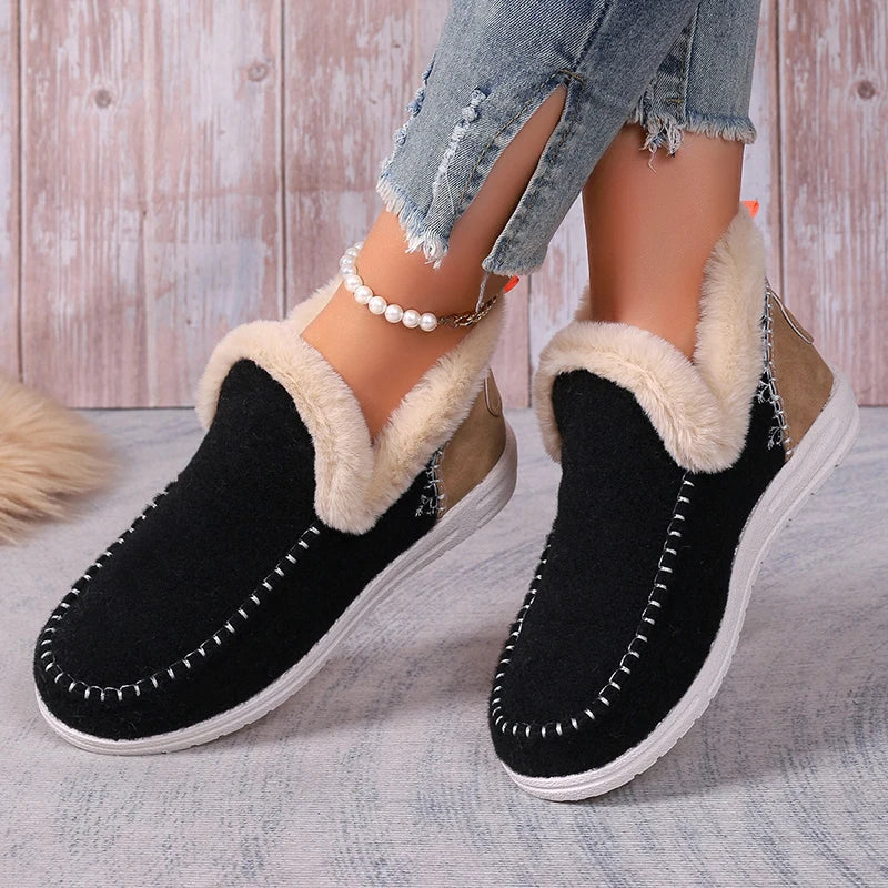 Cyflymder Women Snow Boots Winter Fashion Leisure Fluffy Shoes for Woman Shallow Big Size Sewing Ankle Boot Multi-Color Suede Botas