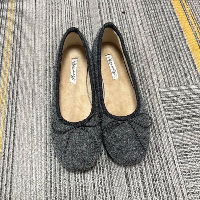 Cyflymder  Winter Female Round Toe Ladies Flat With Plush Shoes  New Autumn Butterfly-Knot Fashion Fur Flats Slip On Shoes For Women Ballet