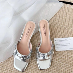 Cyflymder  Fashion Glitter Luxury High Heels Slippers Women Slip on Open Toe Summer Slippers Woman Stiletto Heels Party Shoes 756