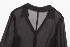 Cyflymder  Women's Sexy V-Neck Slim Fit Shirt Single-Breasted Long Sleeve High-Low Hem for Spring/Summer Street Style