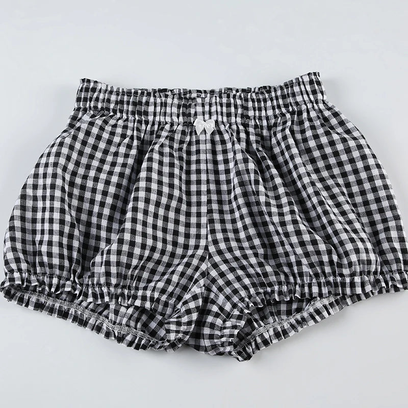 Cyflymder  Holiday Sweet Bow Plaid Shorts Preppy Style Casual Loose Low-Waisted Shorts Women 2025 Summer Fashion Streetwear Ladies