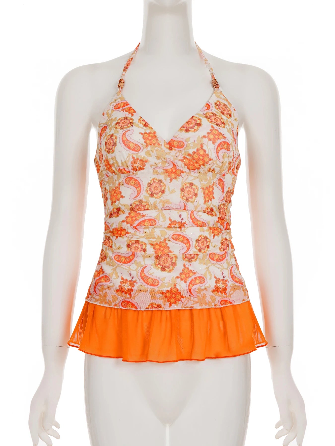 Cyflymder  Holiday Floral Mesh Halter Top See Through Slim Deep V-Neck Sleeveless Tank Tops Women Summer Fashion Streetwear