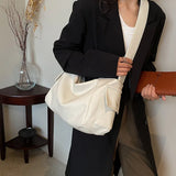 Cyflymder Y2K Solid Color Big Shoulder Bags for Women Korean Fashion Lady Retro PU Leather Underarm Bag Trend Handbags