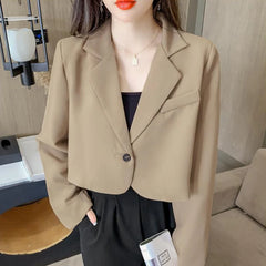 Cyflymder Cropped Blazers for Women New Korean Fashion Long Sleeve Button Up Suit Jacket Woman Elegant All Match Office Blazer Female